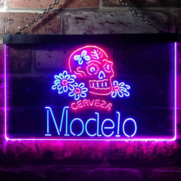 Cerveza Modelo Skull Dual LED Neon Light Sign